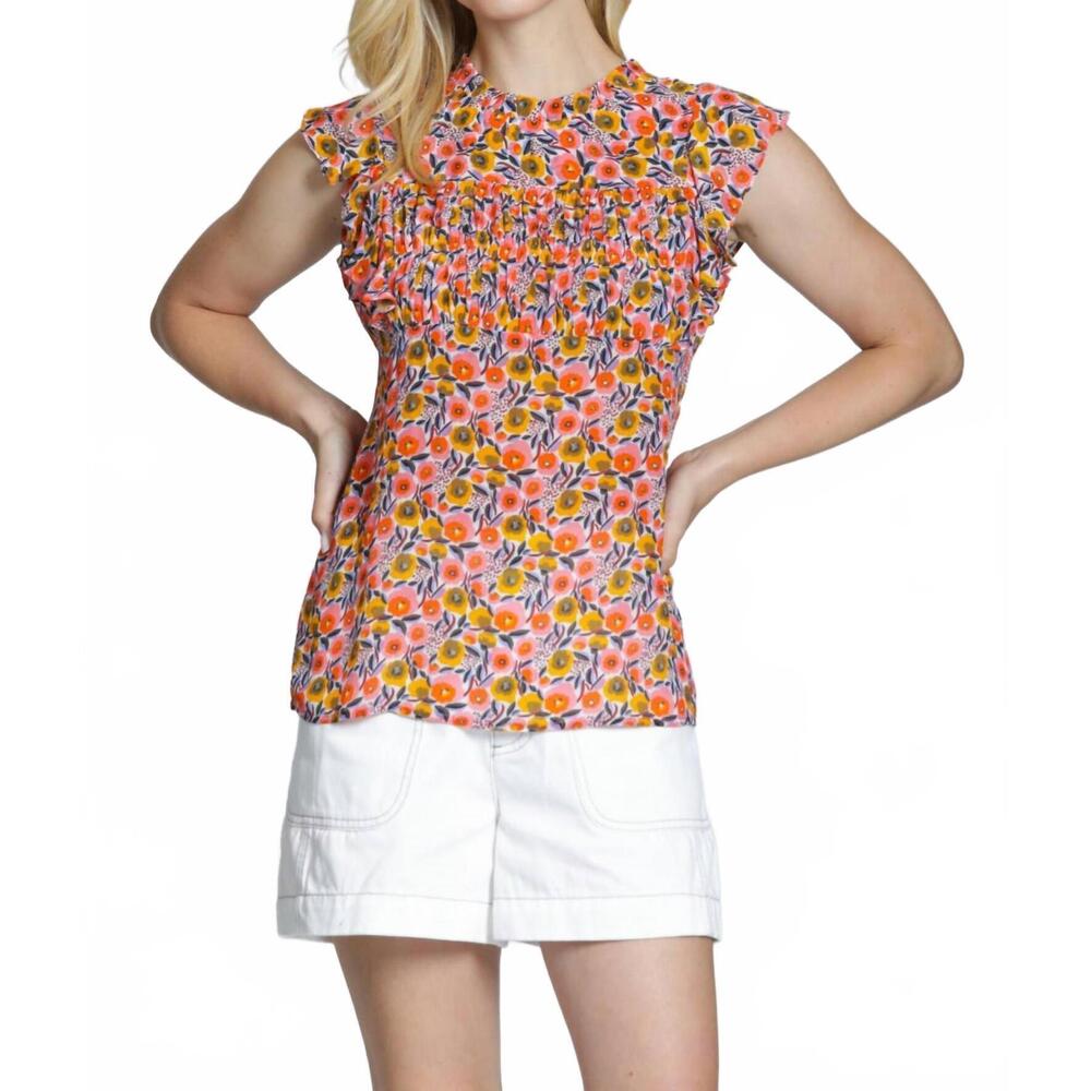 NEW APNY sleeveless flutter sleeve top in sunset poppies